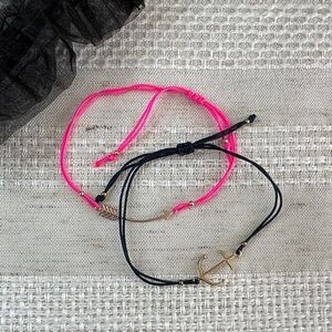 Delicate Anchor and Arrow Cord Bracelets - Pink & Navy